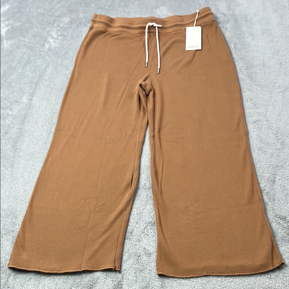 NEW MATE The Label XL 100% Organic Cotton Thermal Wide Leg Pant Camel Brown